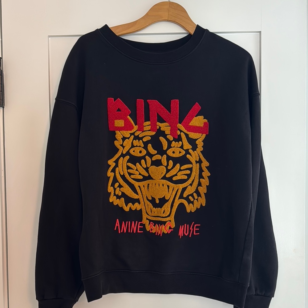 Anine Bing Black Sweater with Tiger Design